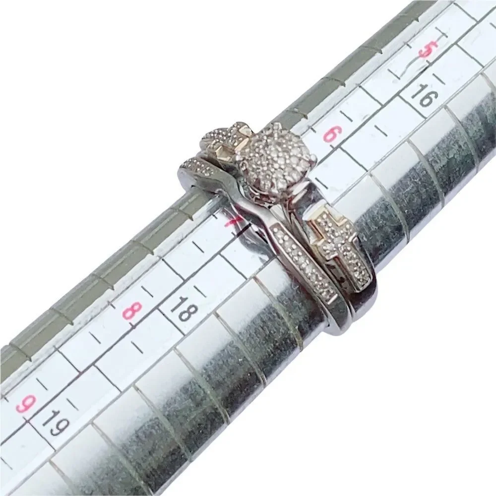 Bridal Set Wedding Engagement Cross Round Diamond Ring Sz 6.75